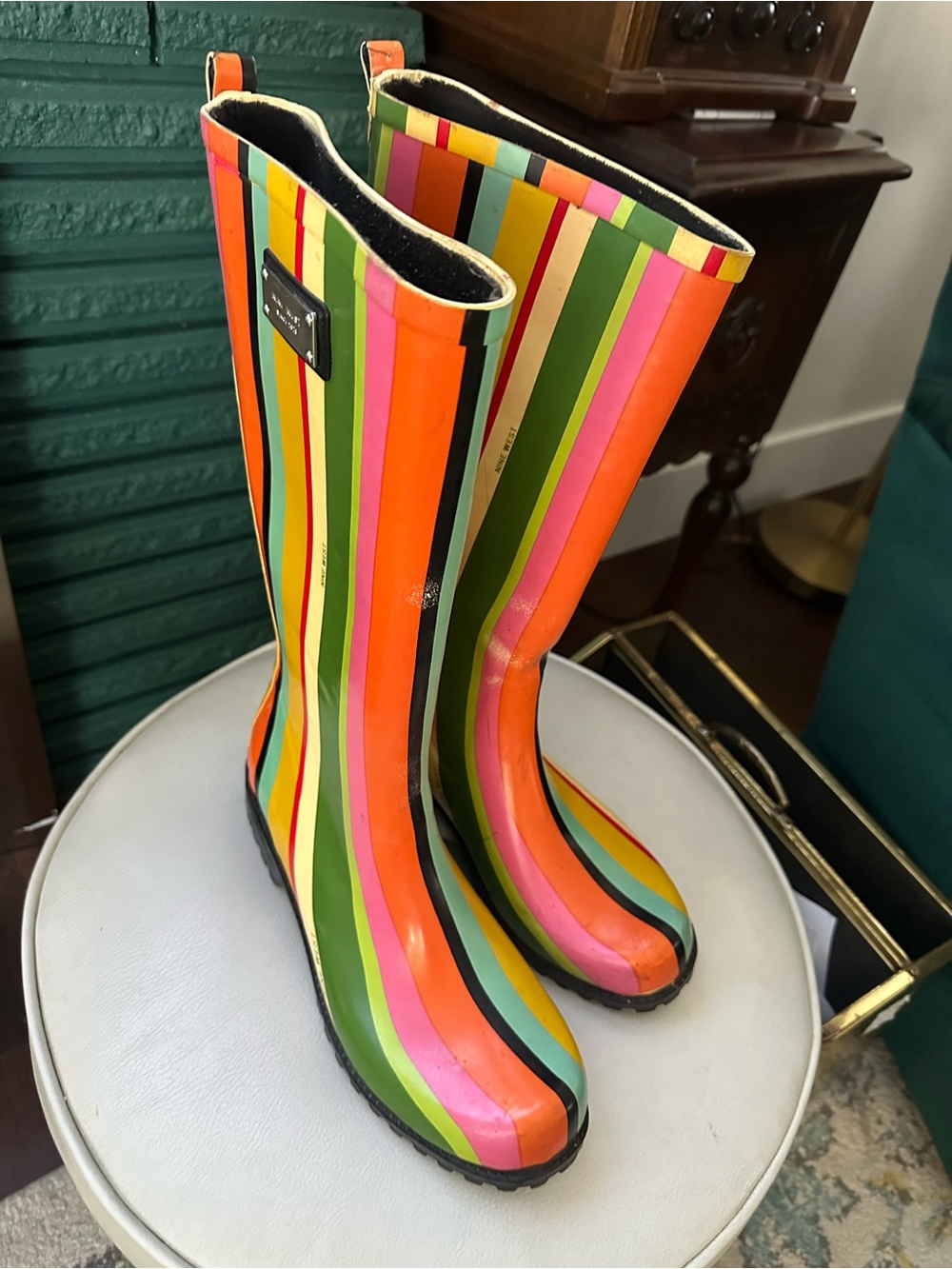 Nine West Multicolor Striped Tall Rain Boots